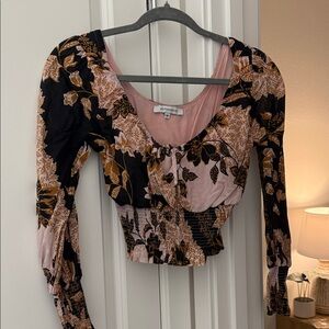 Trendy Boutique Black and Pink Floral Blouse
